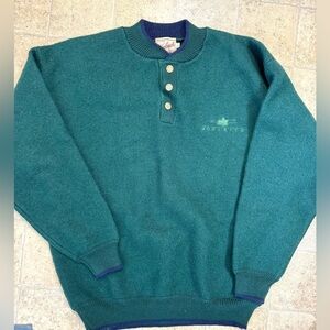Men’s VTG Kelly Green Woolrich 3/4 Button Top Pullover Sweater Size Large
